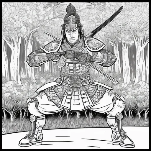 Samurai in Stance colouring page