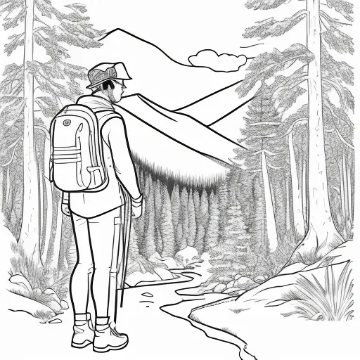 Mountain Hiker colouring page