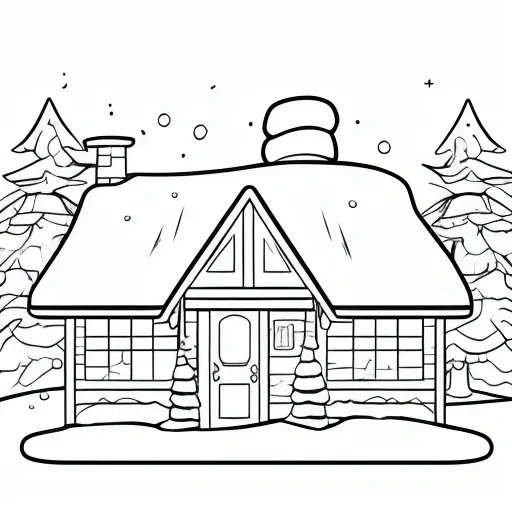 Cosy Cabin in Snow colouring page