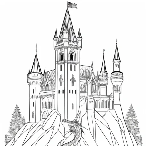 Dragon on Castle colouring page